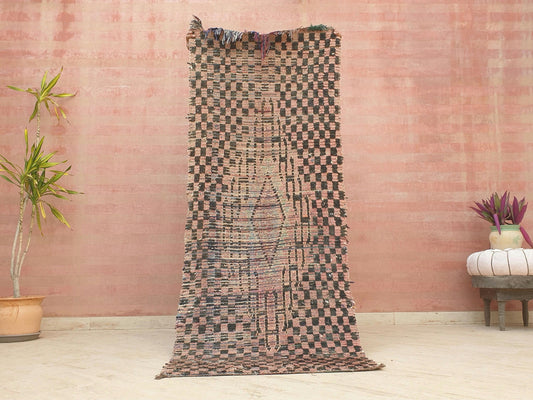 50% OFF CLOSING SALE Vintage Moroccan rug 2.9x7.6 Gorgeous Blush Brown Peach Pink Checkered rug | Boujaad hallway rug boujad rug
