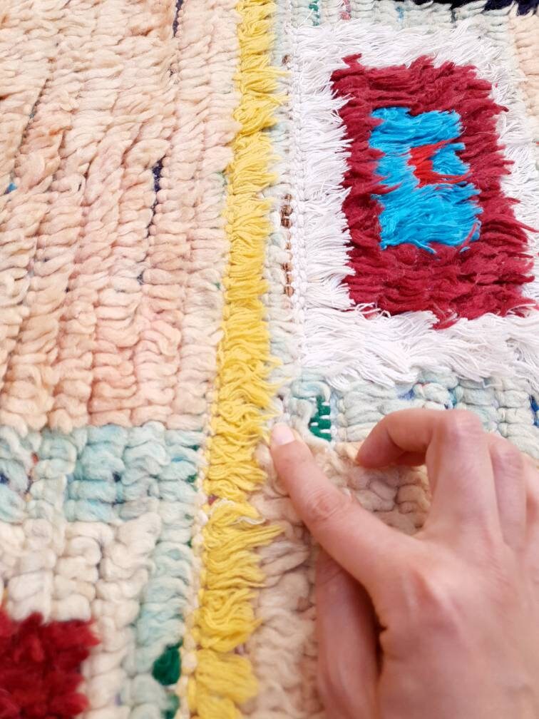 Vintage Moroccan Rug | 5.2x8.2 Stunning Boujaad rug Unique blush rug pastels  rug boujaad living room berber rug