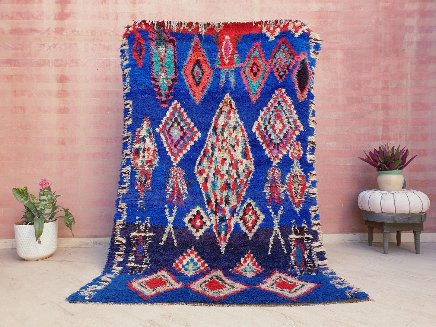 50% OFF CLOSING SALE Majestic Vintage Moroccan rug 5.2x8 "Blue Orchid" Unique Stunning blue Azilal Berber rug, boujaad rug boucherouite rug