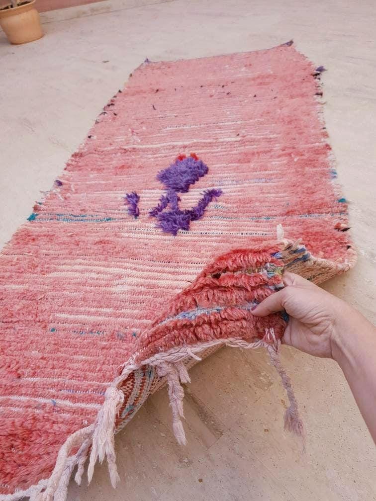Super Pretty Vintage Moroccan Rug 2.9x6.8 "Lady in Purple" Blush Boujaad runner rug  bedroom livingm hallway berber rug