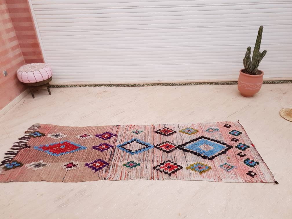 50% OFF CLOSING SALE Vintage Moroccan Rug 3.5x9.5 boujaad runner rug blush pink rug living room rug hallway rug bedroom rug pink rug