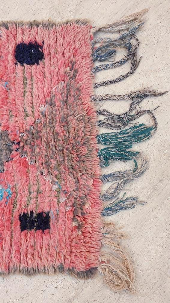 50% OFF CLOSING SALE Vintage Moroccan Rug 2.2x11.8 Stunning Moroccan boujaad Runner Rug, blush pink rug, long hallway rug Abstract carpet