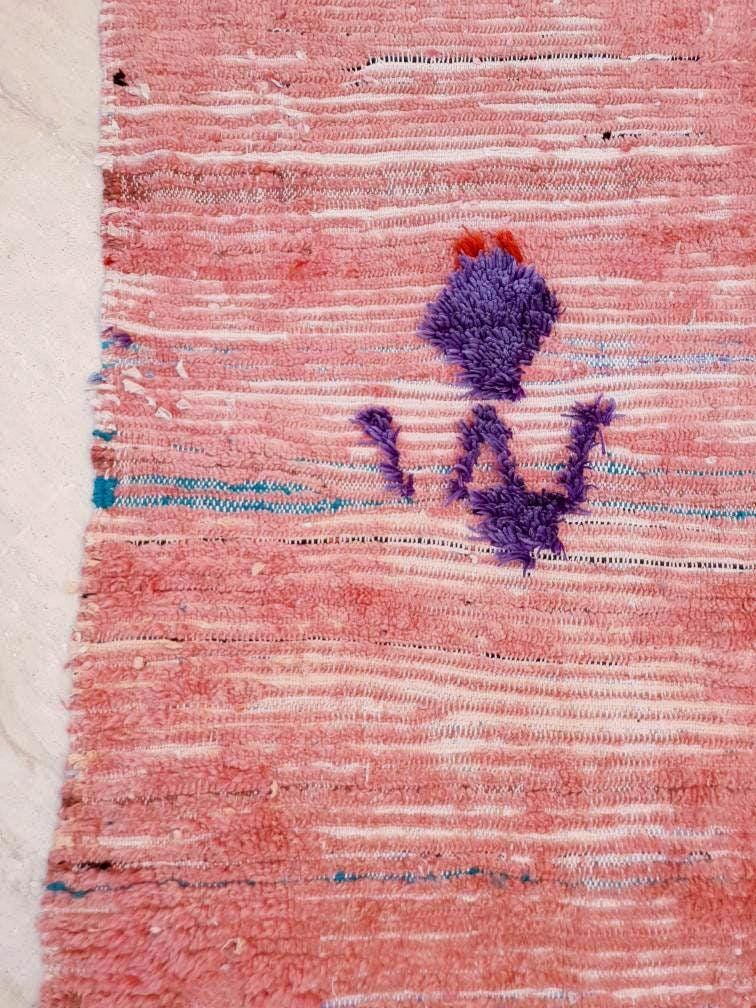 Super Pretty Vintage Moroccan Rug 2.9x6.8 "Lady in Purple" Blush Boujaad runner rug  bedroom livingm hallway berber rug