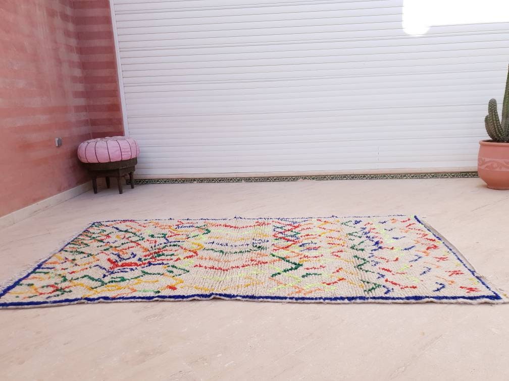 Vintage Moroccan Rug 4×8 ft Berber Azilal Rug, Vintage Beni ourain rug, bedroom rug, living room rug, morrocan carpet, boho rug, tribal rug