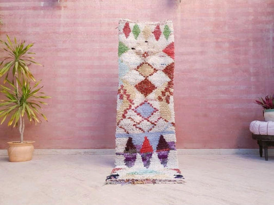 Vintage Moroccan Rug 2.2x7.7 Super Pretty Boucherouite Rug, Colorful Berber Rug, pastels  art vintage rug