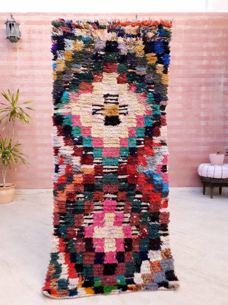 Vintage Moroccan Runner Rug 2.7x6.2 Boujaad rug, Boucherouite  Rug, Boujad Moroccan Rug, Berber Hallway rug, living room rug, Runner Rug