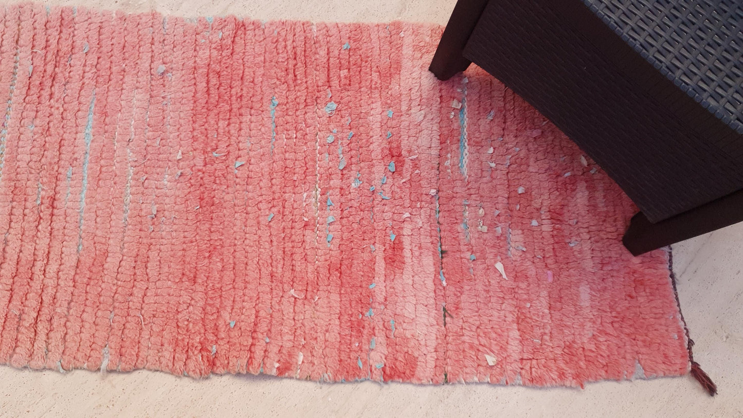 Vintage Moroccan Rug 2.2x9 Pink Boujaad Rug | Pink Panther | Hallway Rug | Vintage Bedroom Rug | peach wool Rug