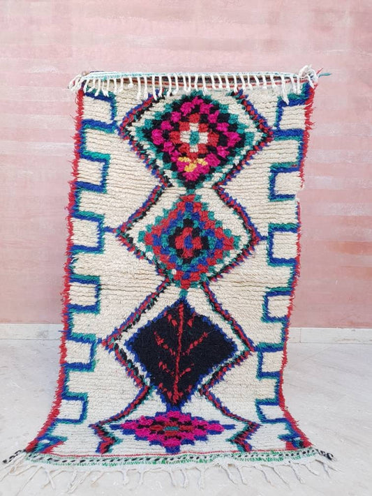Vintage Azilal rug 3.3x6.5 Moroccan Rug, Runner Rug, Berber Rug, bedroom rug, living room rug, bedside rug, bohemian rug, tribal rug