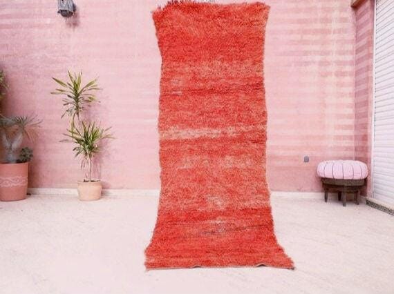 Gorgeous Boujaad runner rug, Artistic Hallway rug, Orange runner rug Authentic Beni mguild rug