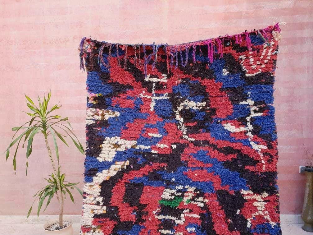 Vintage Moroccan rug 3.5x7.5 Boucherouite unique Azilal rug Morrocan rug "America" bedroom rug bedside rug bohemian living room rug VAZ21