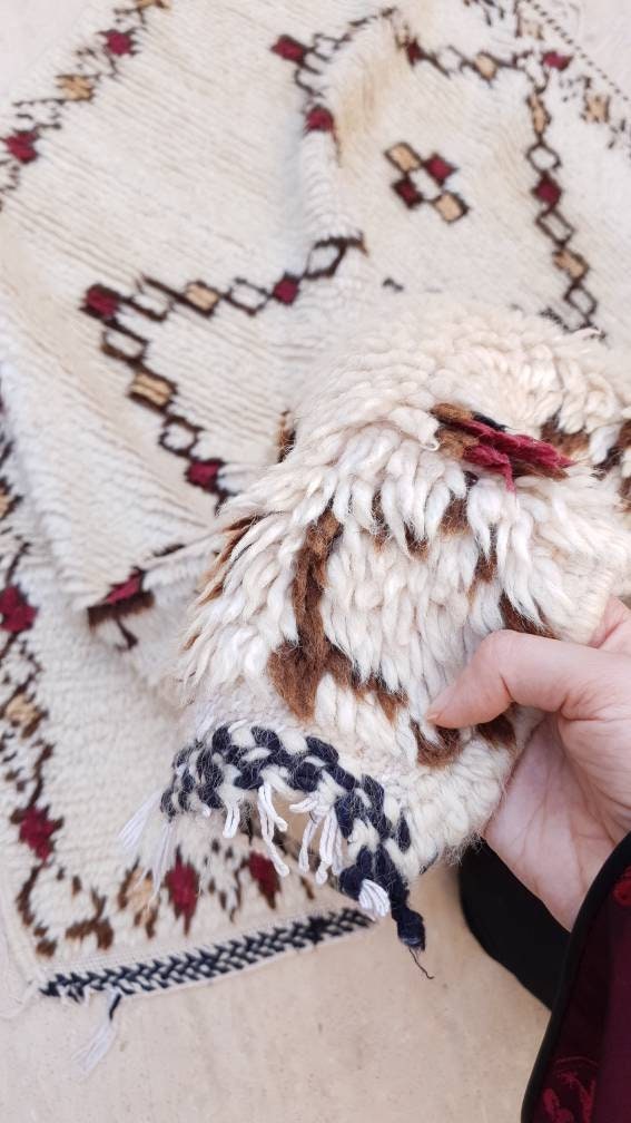 Vintage Moroccan Rug 4x6 Gorgeous Unique Berber Azilal Rug, Soft Wool bedroom rug living room rug boho rug, dark brown ivo