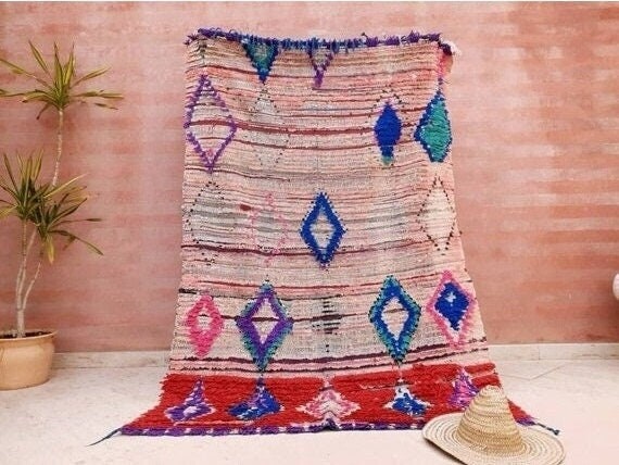 50% OFF CLOSING SALE Vintage Moroccan Rug 4.5x6.7 Gorgeous Abstract boujaad Rug large bedroom rug living room rug, Pink red rug