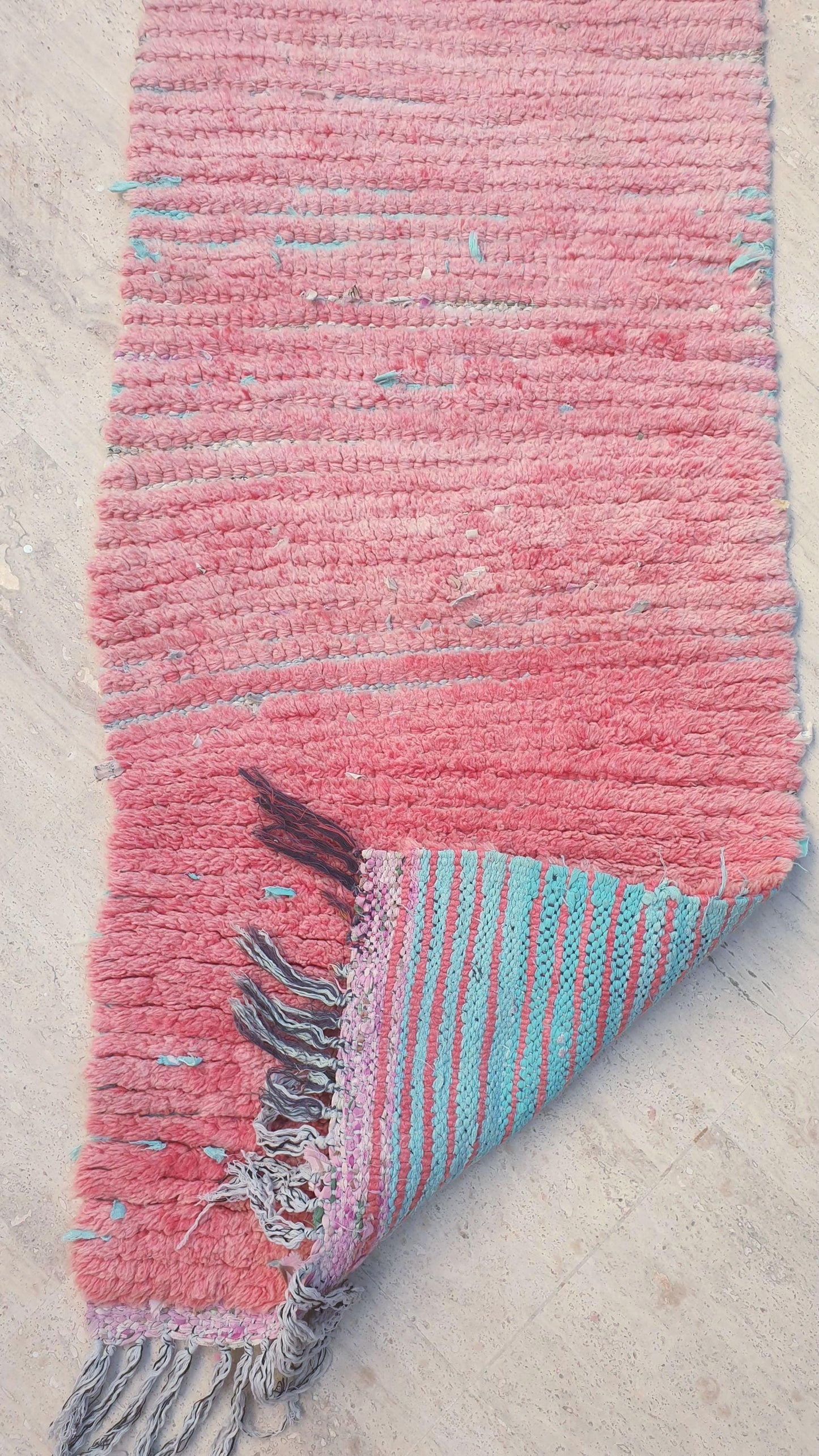 Vintage Moroccan Rug 2.2x9 Pink Boujaad Rug | Pink Panther | Hallway Rug | Vintage Bedroom Rug | peach wool Rug