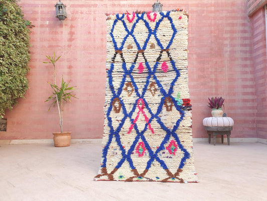 Vintage Moroccan rug 2.8x5.7 Runner rug, retro wool hallway, Abstract boujad rug colorful entryway rug berber rug