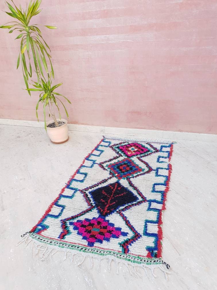 Vintage Azilal rug 3.3x6.5 Moroccan Rug, Runner Rug, Berber Rug, bedroom rug, living room rug, bedside rug, bohemian rug, tribal rug