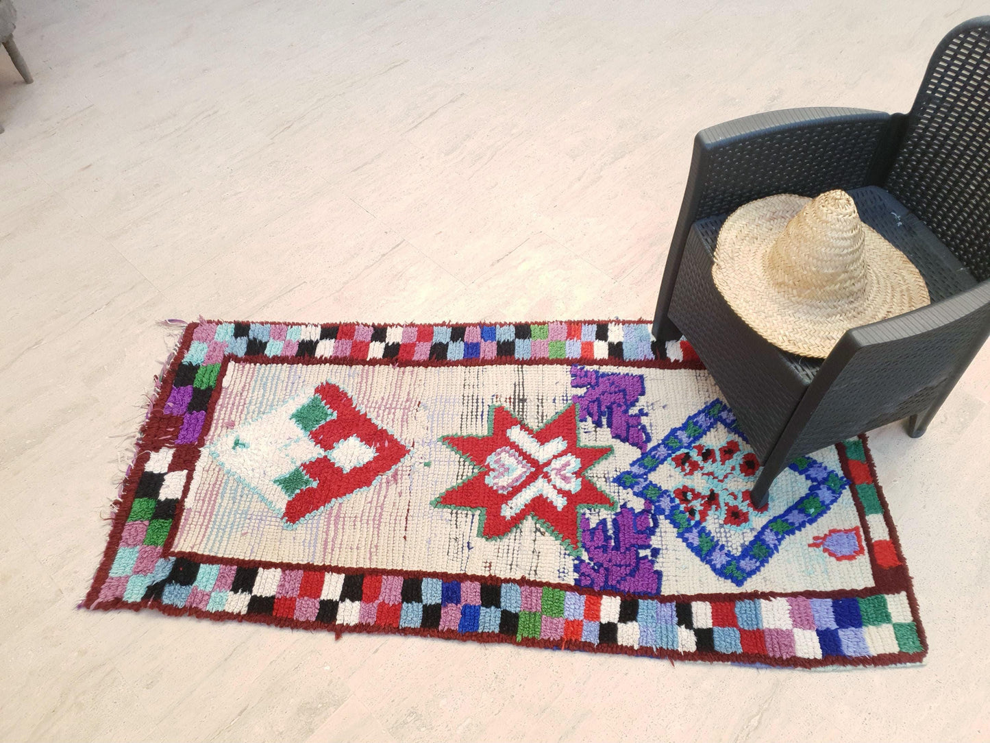 Vintage Moroccan Rug, 3.3x7.6 gray runner rug morrocan rug beni ourain rug, grey boujaad rug bedroom rug living room rug boucherouite rug