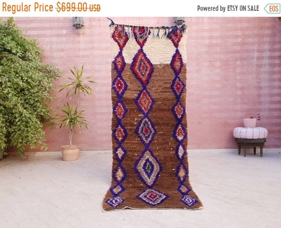 Vintage Moroccan rug, Unique Statement hallway rug, beige Cream runner rug, brown boujaad rug, boucherouite rug, morocco rug