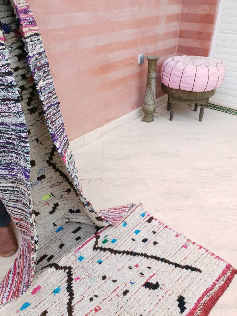 Vintage Moroccan rug "Sprinkles" 3x7.5 rug, Berber Azilal Rug, Unique Morrocan rug Rare Rug bedroom rug living room rug