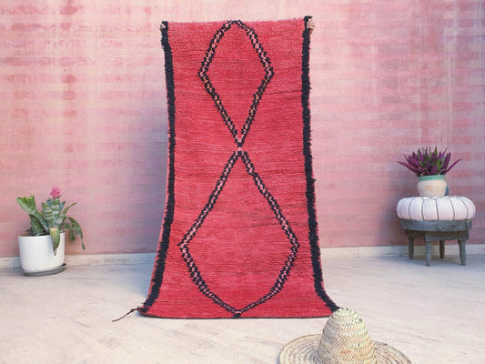 50% OFF CLOSING SALE Vintage Moroccan Rug 3.3x7.2  Gorgeous Red Boujaad runner Rug, boho berber room rug coral red accent rug morocco rug