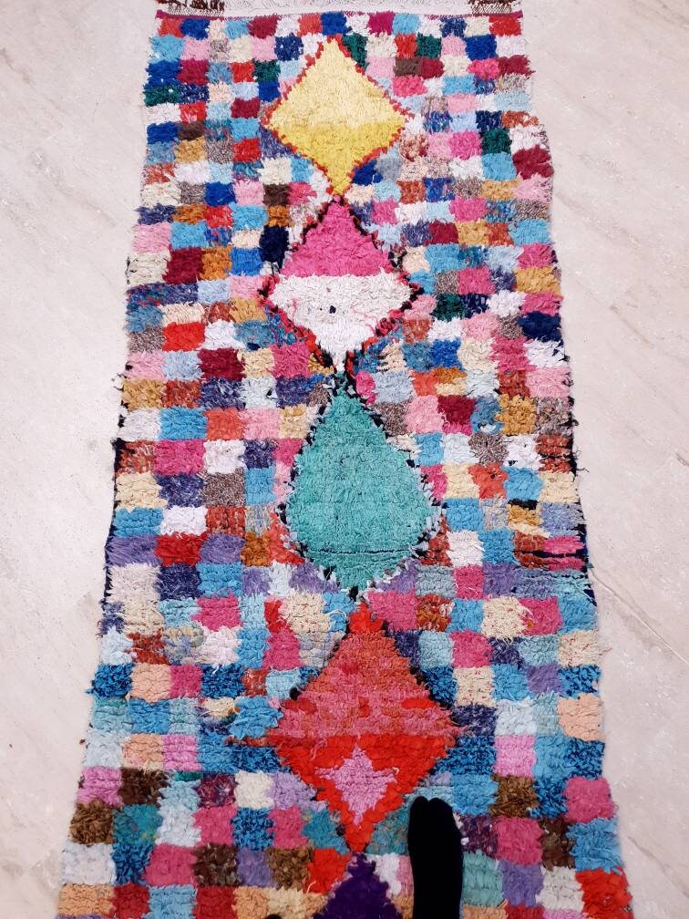 Vintage Moroccan Rug 3x9 Super Pretty Runner Rug | Boujaad Rug  | Berber Boucherouite Rug | Hallway Rug | Vintage Entry way Rug