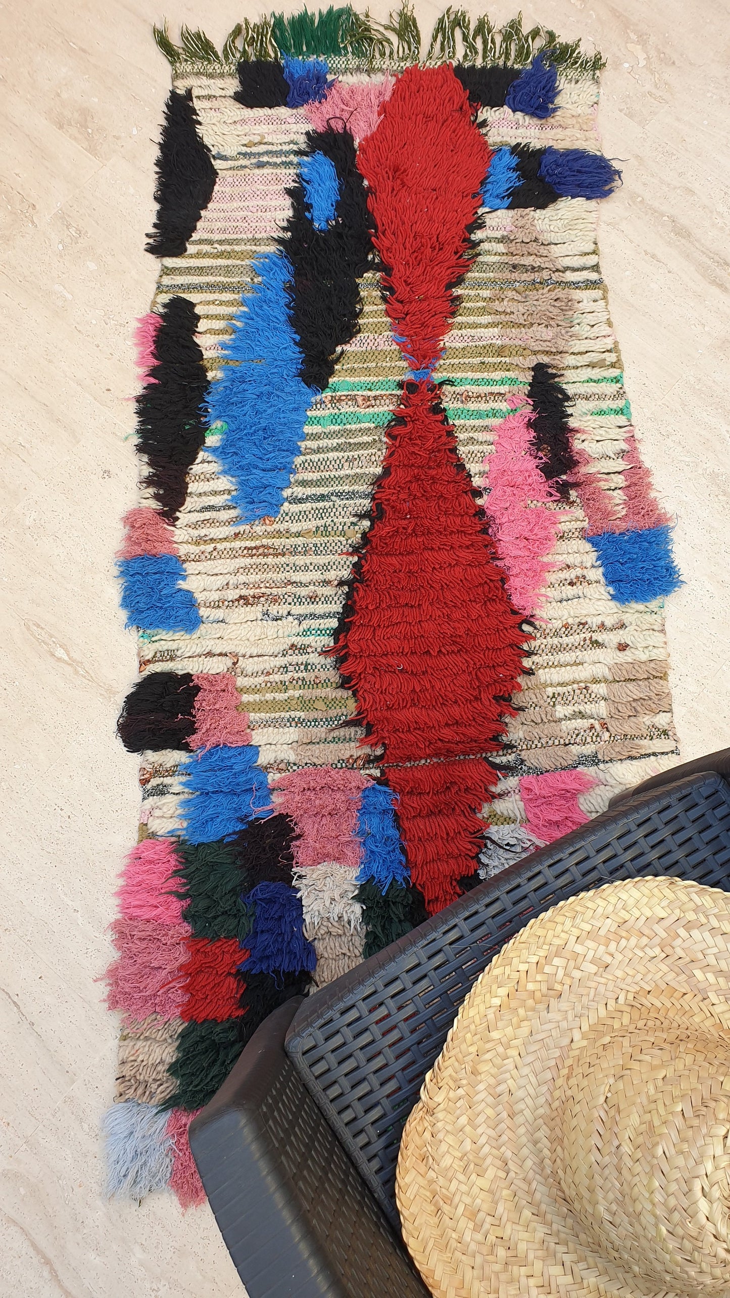 Vintage Moroccan Rug 2.5x5.4 Boucherouite Berber Rug, living room rug, rare morrocan rug bedroom rug accent rug