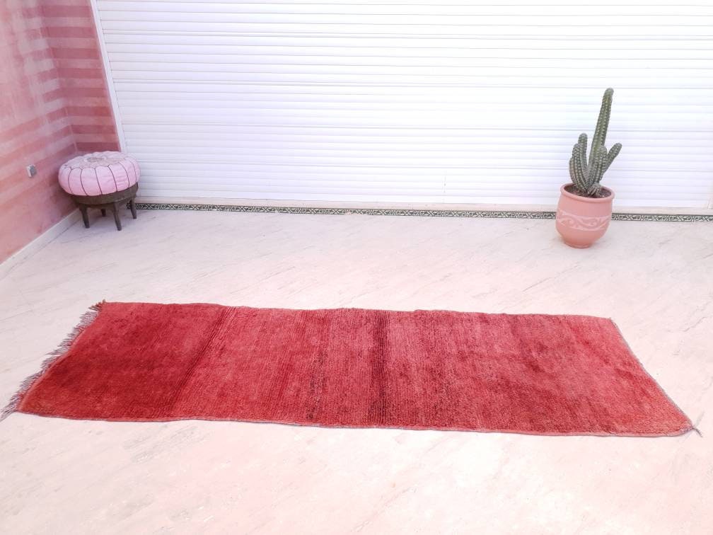50% OFF CLOSING SALE Vintage Moroccan Rug 3.3x10 Velvet Gorgeous Boujaad red runner rug, Artistic Hallway rug, Unique red runner rug