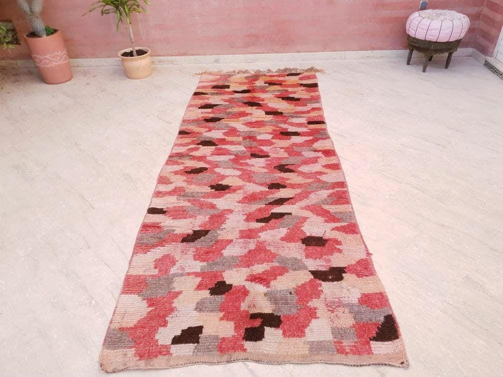 50% OFF CLOSING SALE Vintage Moroccan rug 4.1x10.5 Stunning Boujaad rug, Checkered Boujad Rug, blush warm tones muted rug  living room rug