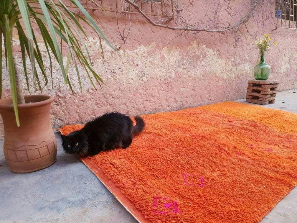 50% OFF CLOSING SALE Vintage Moroccan Rug 4.6x7.3 Stunning unique Orange boujaad rug, Vintage Beni Ourain Rug, beni ourain Rug, plush carpet