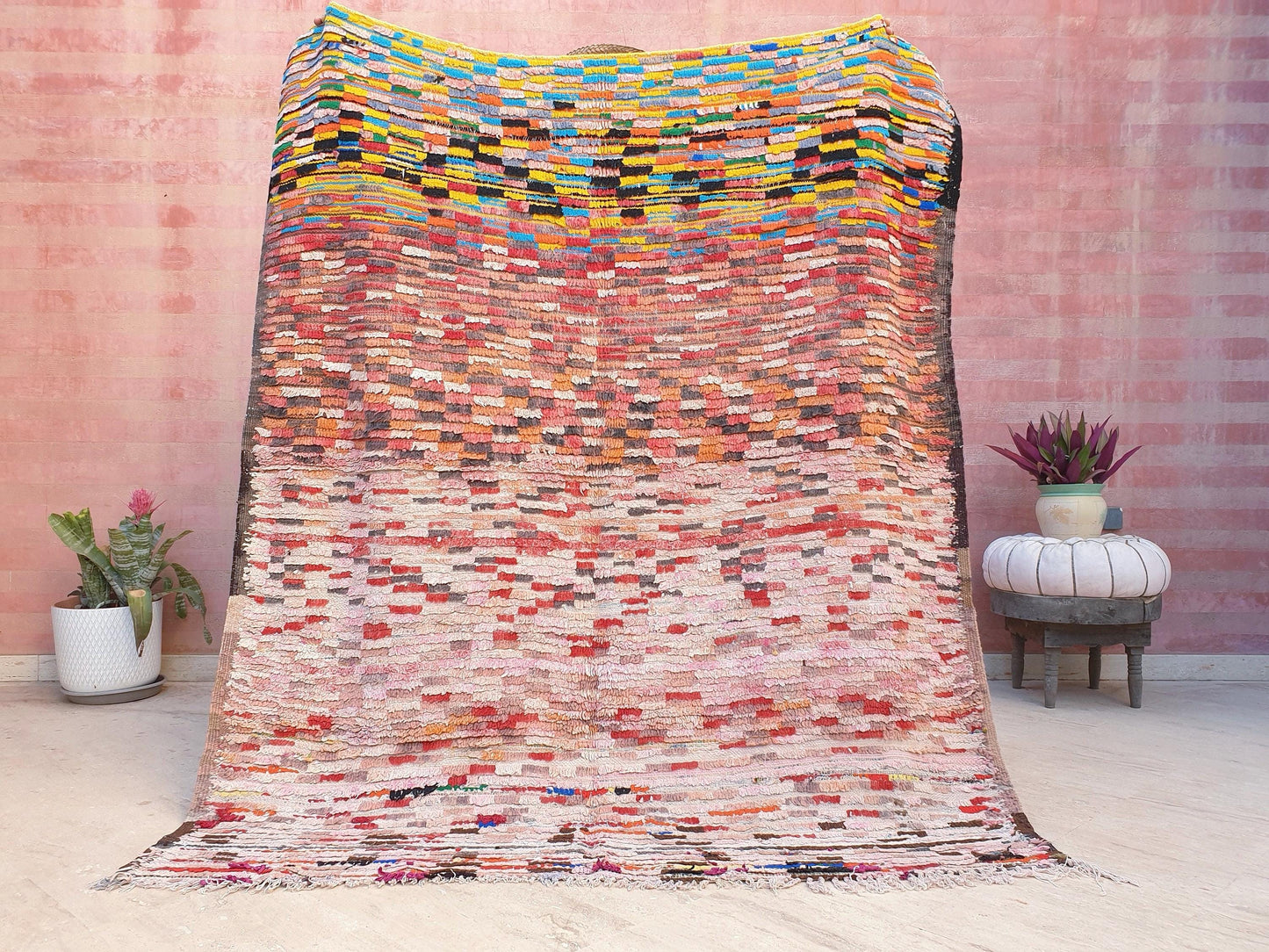 50% OFF CLOSING SALE Vintage Moroccan Rug 5.5x6.5 Stunning Checkered Boujaad Rug, blush berber rug, pink checkered Hallway Rug | accent rug