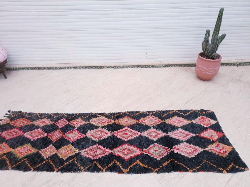 50% OFF CLOSING SALE Vintage Moroccan Rug 3x9 Black Rug, Retro runner Rug, Unique Hallway Rug, boujaad accent rug boucherouite rug
