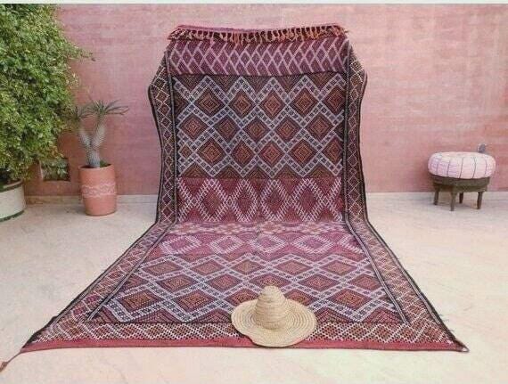 50% OFF SALE Vintage Moroccan Rug 6.3x11.8 Stunning kilim rug, Large area rug Vintage sequins berber rug Bedroom Rug, Warm Red Orang