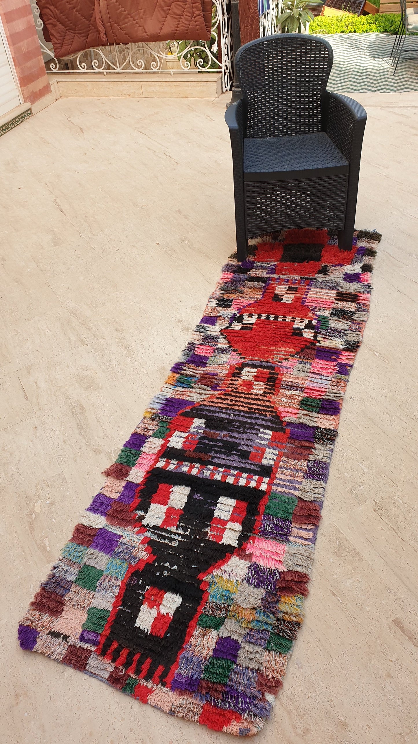 Vintage Moroccan Rug 2.2x7.6 Super Pretty Runner Rug | Boujaad Rug  | Antique Berber Boucherouite Rug | Hallway Rug | Vintage Entry way Rug