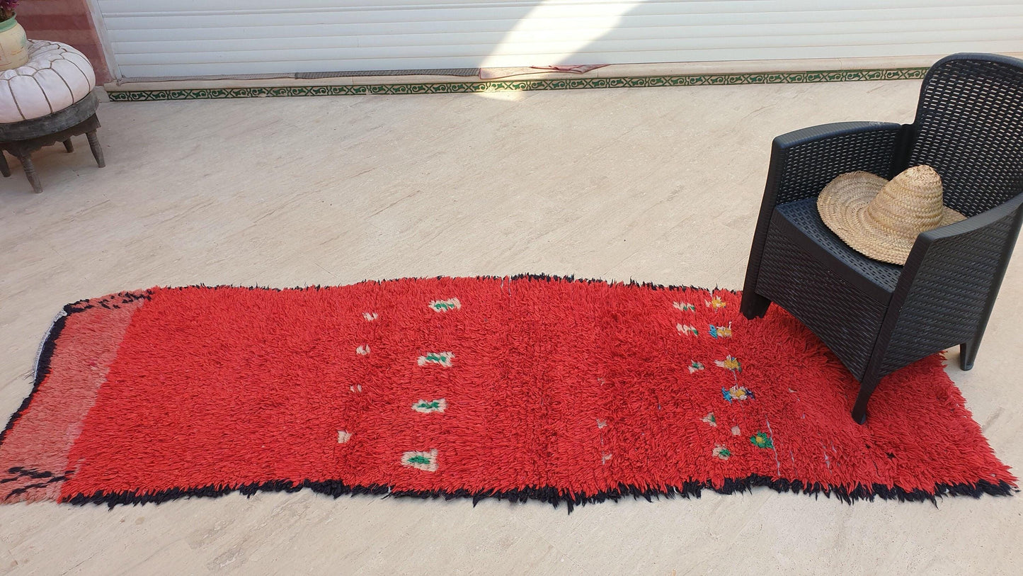 50% OFF CLOSING SALE Vintage Moroccan Rug 3x9.2 Gorgeous Unique Red Boujaad Statement Runner Rug, red living room rug Abstract rug