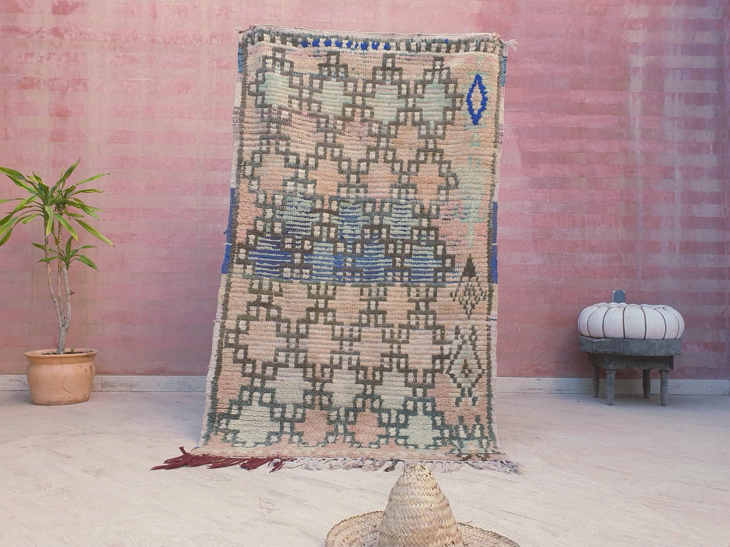 50% OFF CLOSING SALE Vintage Moroccan Rug 3.6x6 Stunning Antique Geometric rug, blush pastels boujaad berber rug, artistic rug bedroom rug