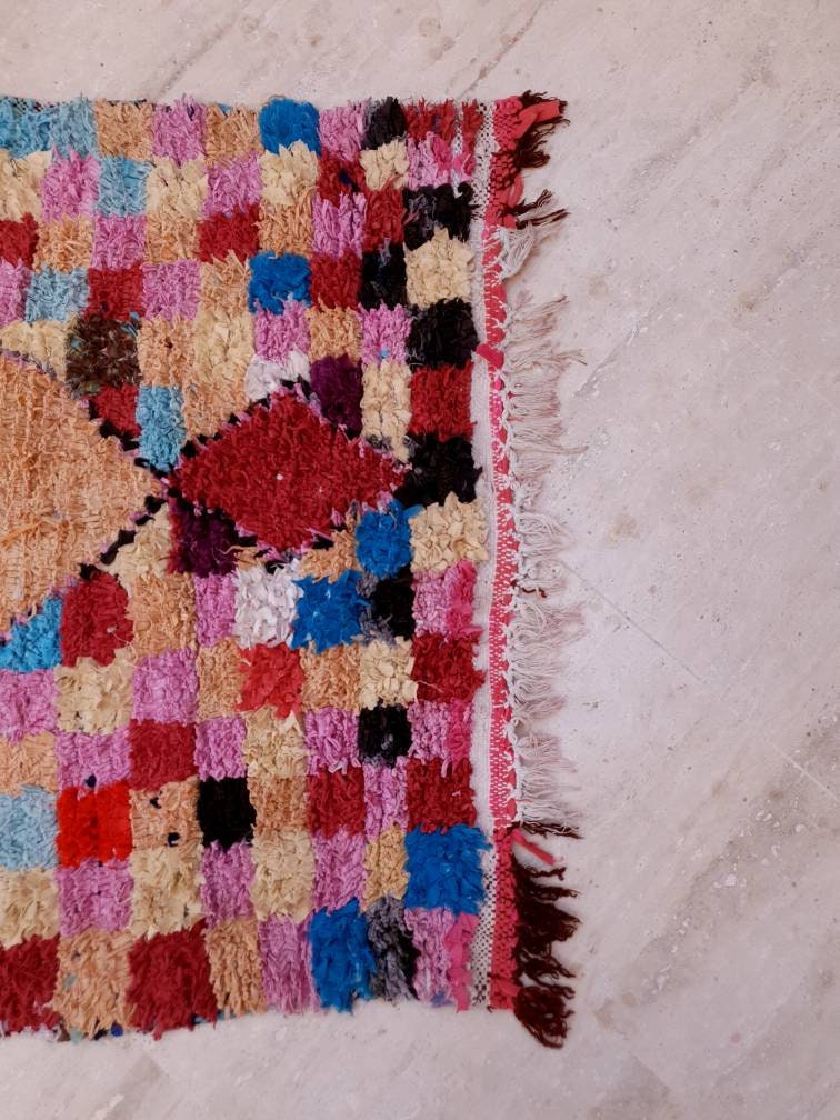Vintage Moroccan Rug 3x9 Super Pretty Runner Rug | Boujaad Rug  | Berber Boucherouite Rug | Hallway Rug | Vintage Entry way Rug