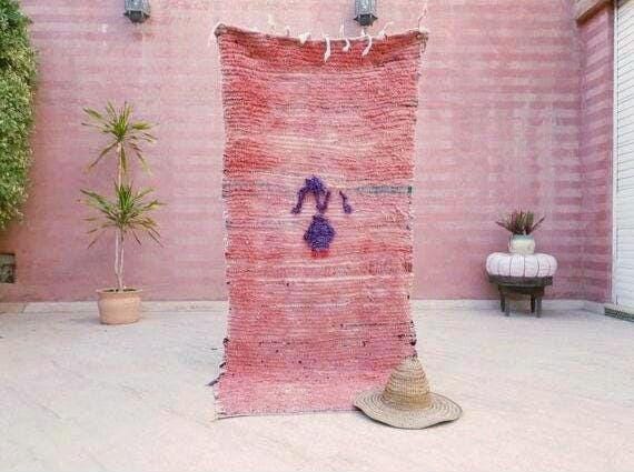 Super Pretty Vintage Moroccan Rug 2.9x6.8 "Lady in Purple" Blush Boujaad runner rug  bedroom livingm hallway berber rug