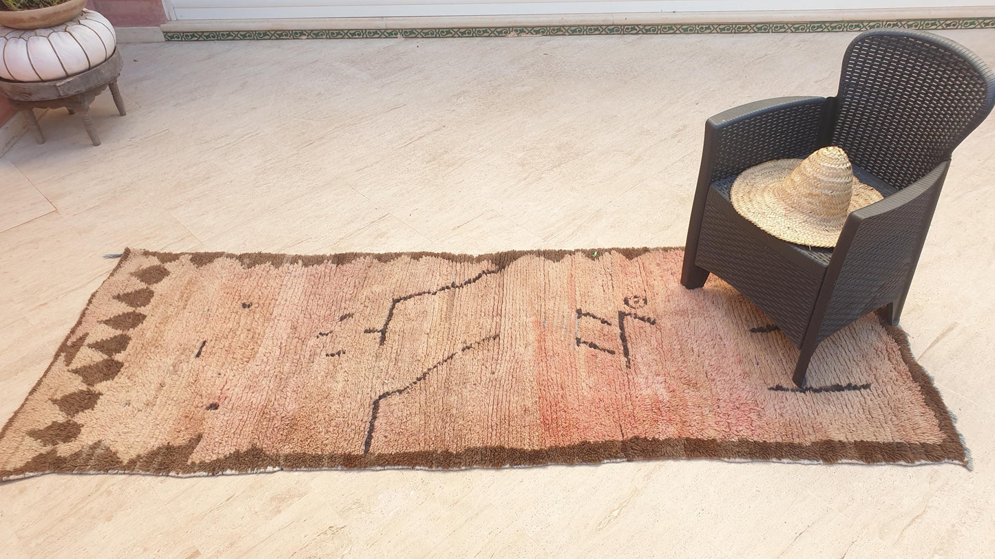 Vintage Moroccan Rug • 3.1x8.7 ft • vintage blush hues abstract Berber Runner • Wool on Boucherouite Base • earth tones  Hallway Rug •
