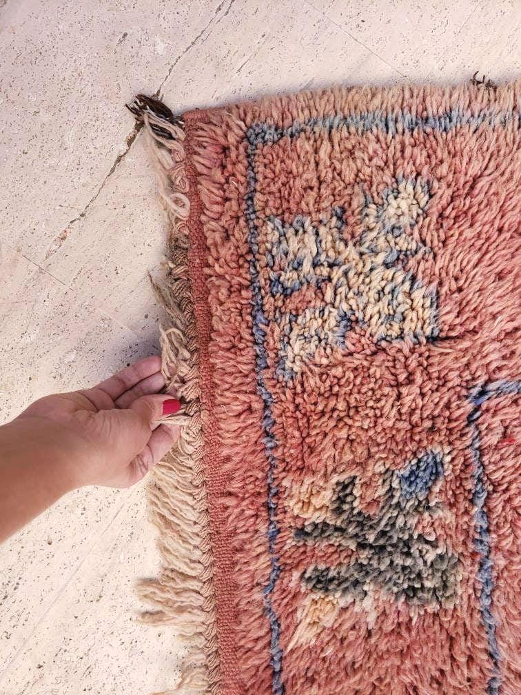 50% OFF CLOSING SALE Vintage Moroccan Rug 3.8x7.7 Gorgeous Boujaad rug "Mystic Butterfly" Blush Peach boujad rug  blush pastels