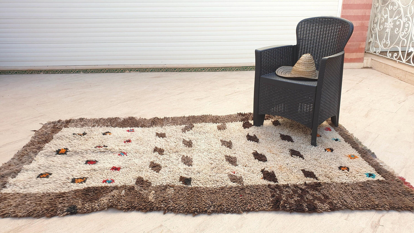 Stunning vintage moroccan rug 4.4x8 ft Abstract brown tribal rug, Brown beige neutral handmade rug