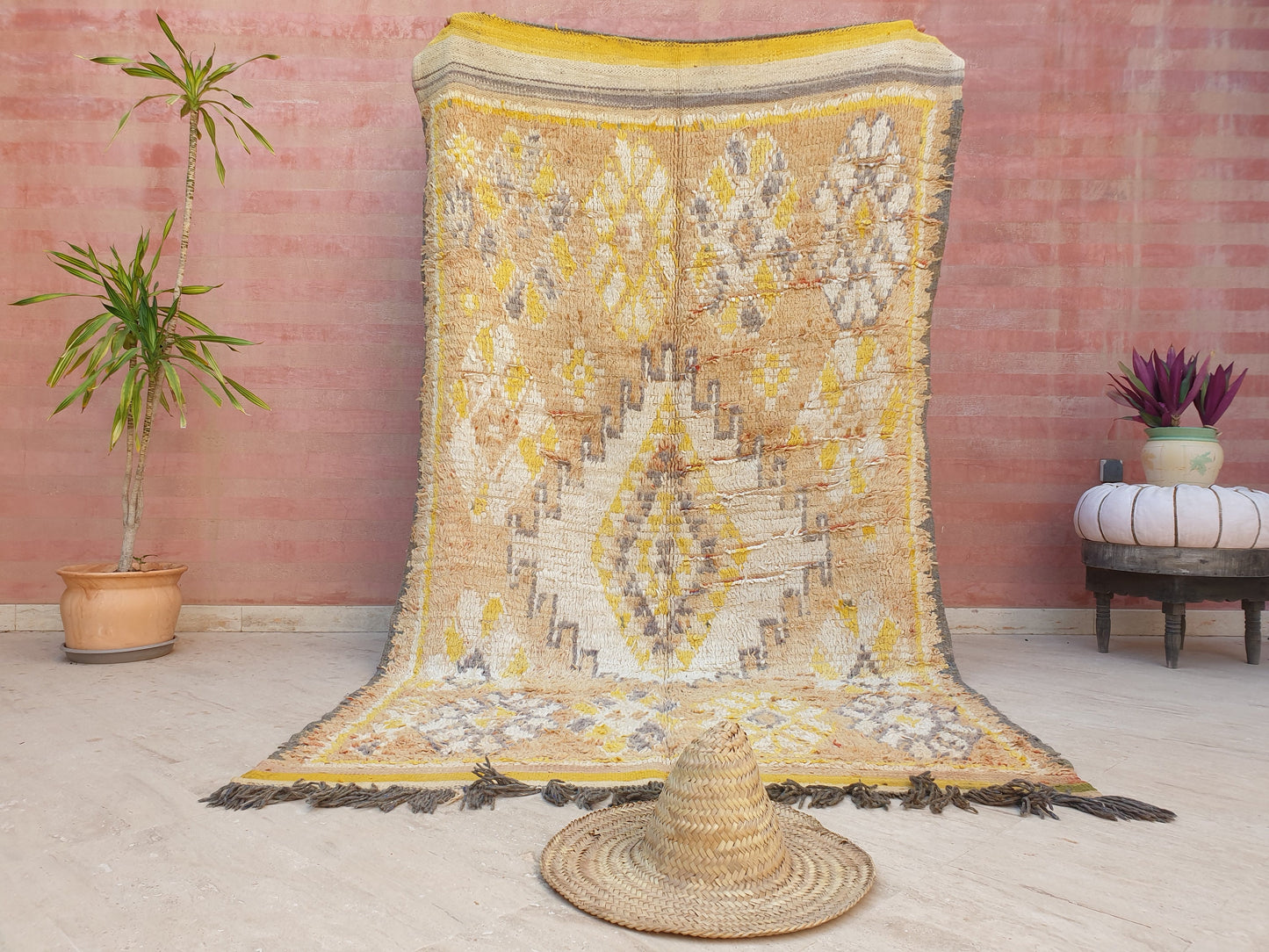 50% OFF CLOSING  SALE Stunning Moroccan rug 5x8.8 Rare Antique Yellow Gray Vintage Boujad rug Authentic  Morrocan Tribal Saffron rug