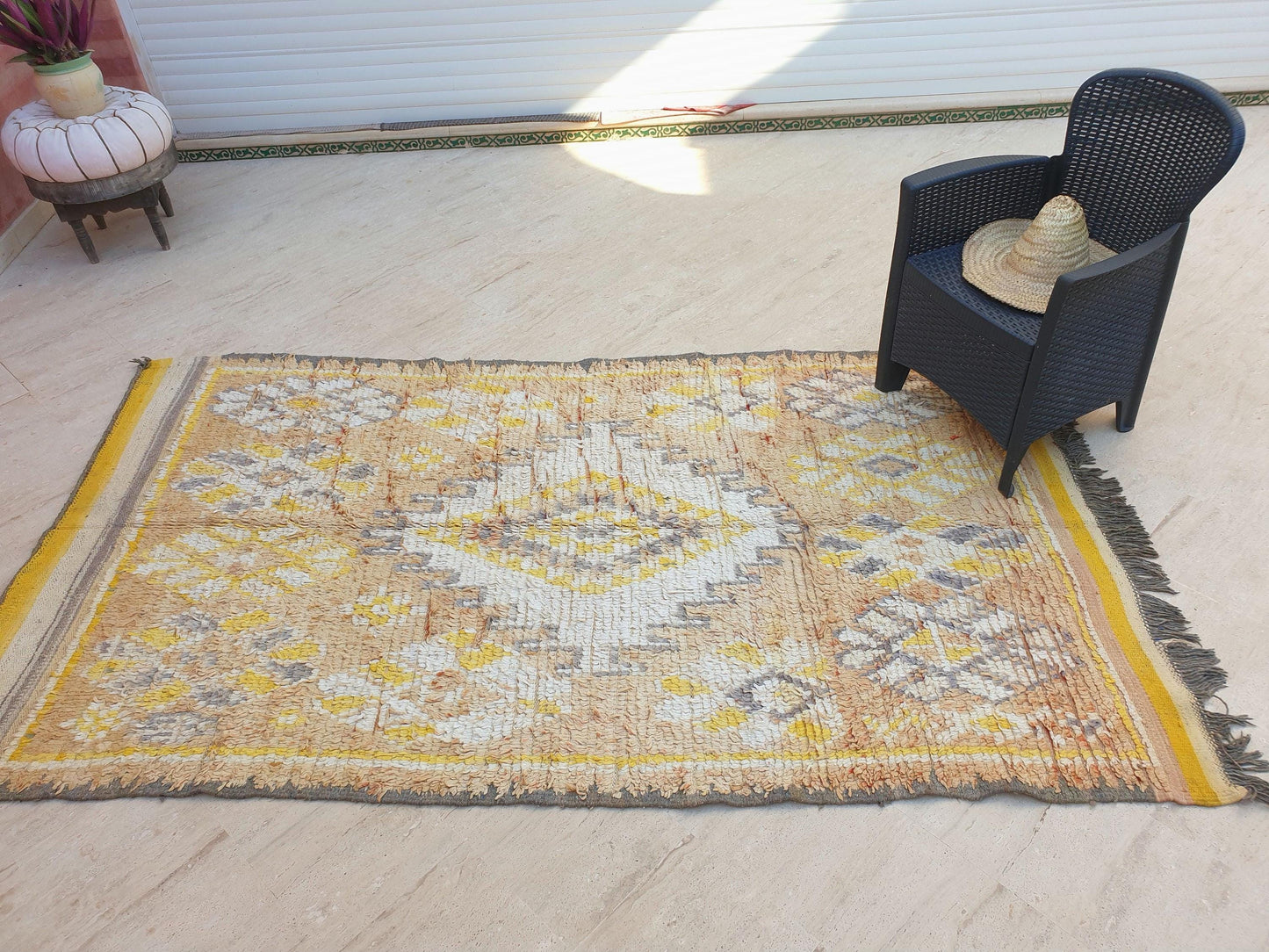 50% OFF CLOSING  SALE Stunning Moroccan rug 5x8.8 Rare Antique Yellow Gray Vintage Boujad rug Authentic  Morrocan Tribal Saffron rug