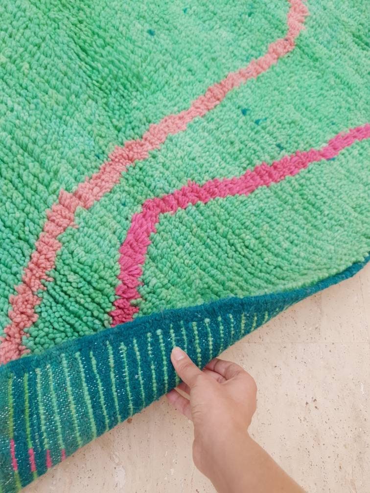 Stunning Green Pink Moroccan Rug 5x8.5 Beni ourain rug fushia rug, Azilal Rug, bedroom rug nursery rug living room rug ZAYA144