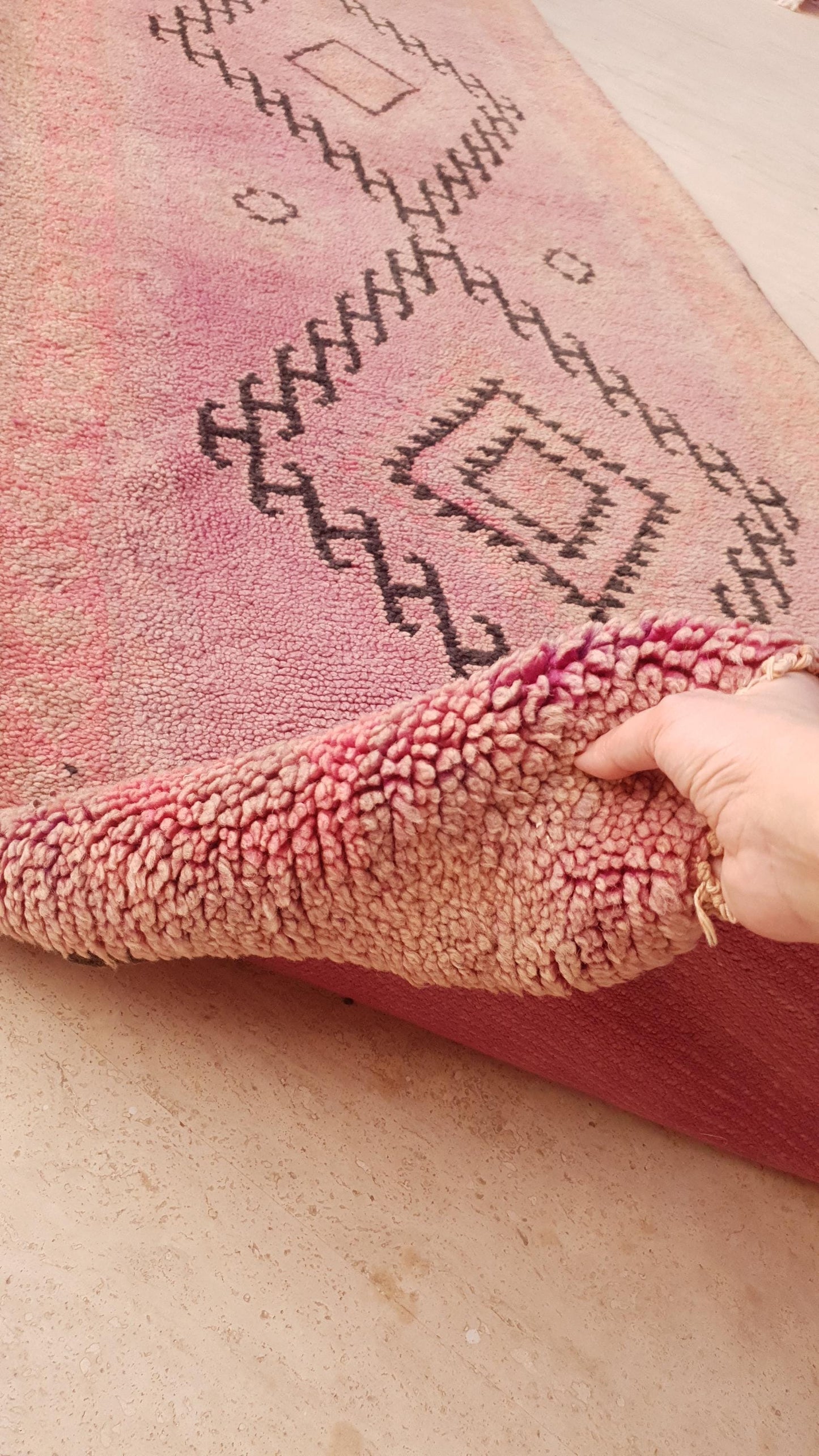 Vintage Moroccan Runner 3.4x10.7 ft • Blush Pink Boujaad Rug with Diamond Symbols • One-of-a-Kind Tribal Berber rug • pastels rug