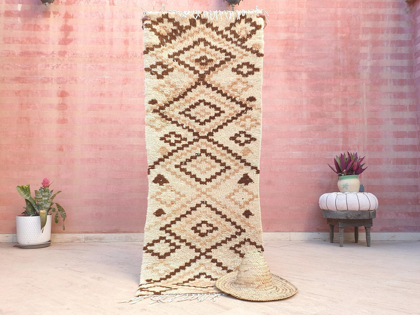 50% OFF CLOSING SALE Vintage Moroccan Rug 2.4x6.4  Gorgeous offwhite Beige rug |  geometric beige brown azilal  rug boujaad rug | entr