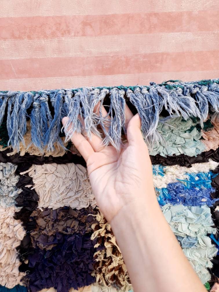 Vintage Moroccan Rug 3x7.5 Gorgeous Unique Boucherouite Rug Boujaad rug, checkered bedroom rug, living room rug