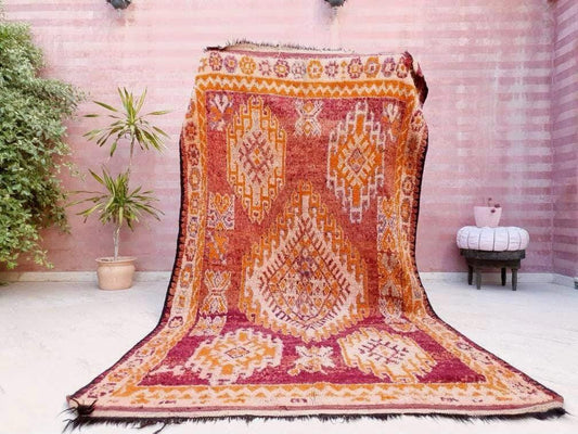 Majestic Vintage Moroccan Rug 5.6x10 Unique Boujaad Rug, Collector Genuine Berber rug, Maroon orange brown rug