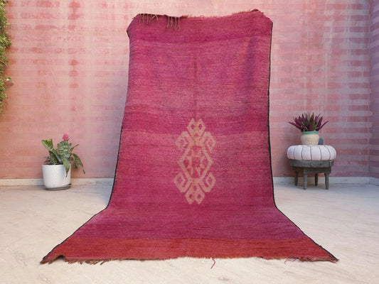 Large Vintage Moroccan Boujaad Rug • 4.7x9.7 ft • Purple & Faded Orange Berber Rug • Handmade Minimalist Tribal Carpet • One of a Kind