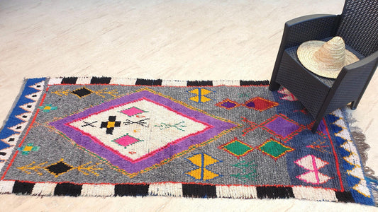 50% OFF CLOSING SALE Vintage Moroccan Rug 3.6x8.6 Gorgeous Purple Gray Boujaad rug, colorful rug boujad Abstract Rug, tribal geometric rug