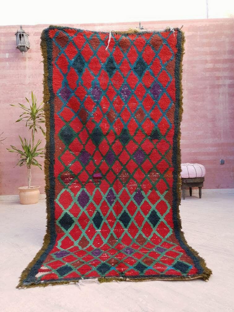 Vintage Moroccan Rug 3.5x7.3 Bold Red rug  bedroom rug, living room rug Red accent rug morocco rug