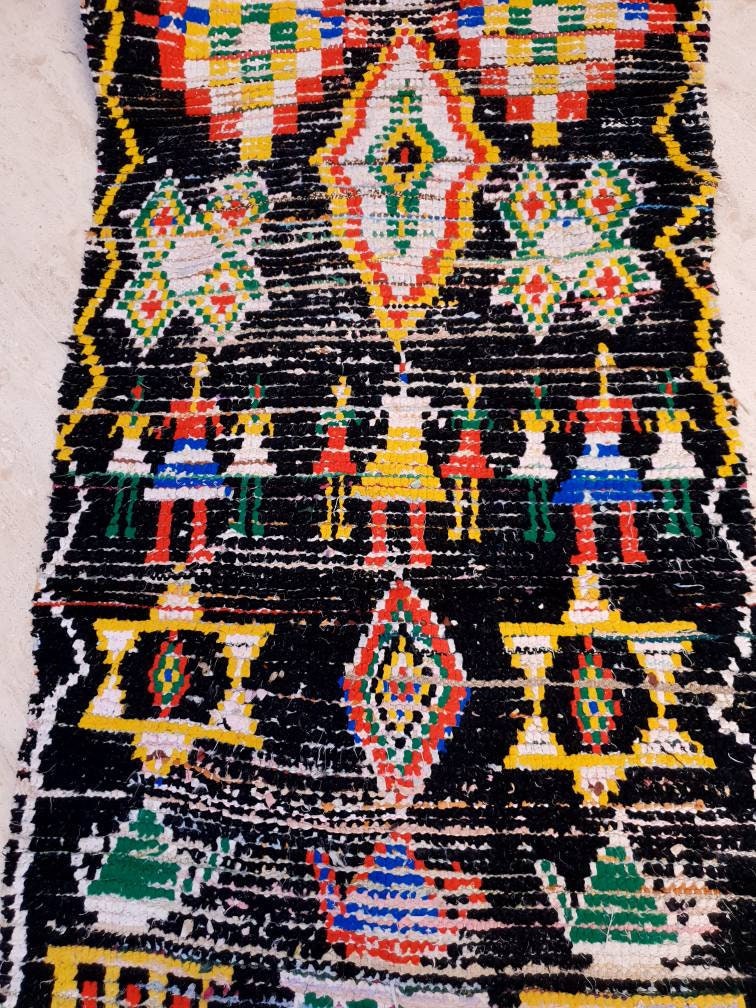 Vintage Moroccan Rug 2.7x11 Black Retro runner Rug Unique Hallway Rug bedroom living room rug boujaad runner rug